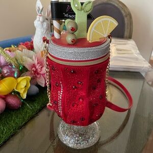 EUC 
Red Bejeweled Drink-Shaped Crossbody Bag